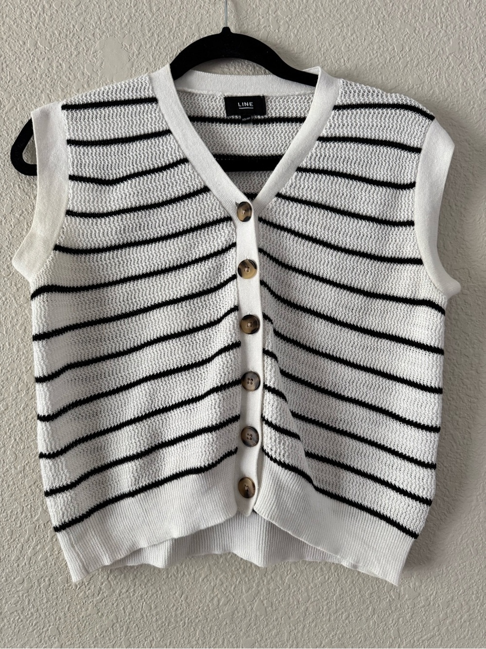Line The Label Knit Button Up Striped Tank Top XS Linen Cotton Blend
